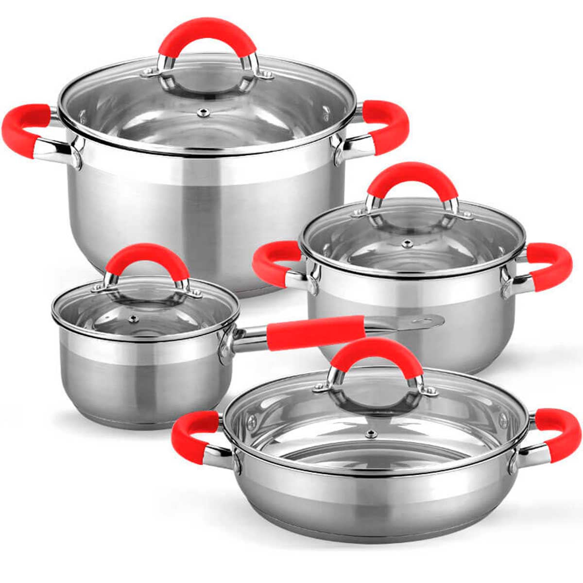 Batería Cocina Set 8 Piezas Vitro Inducción Acero Rojo Gridinlux