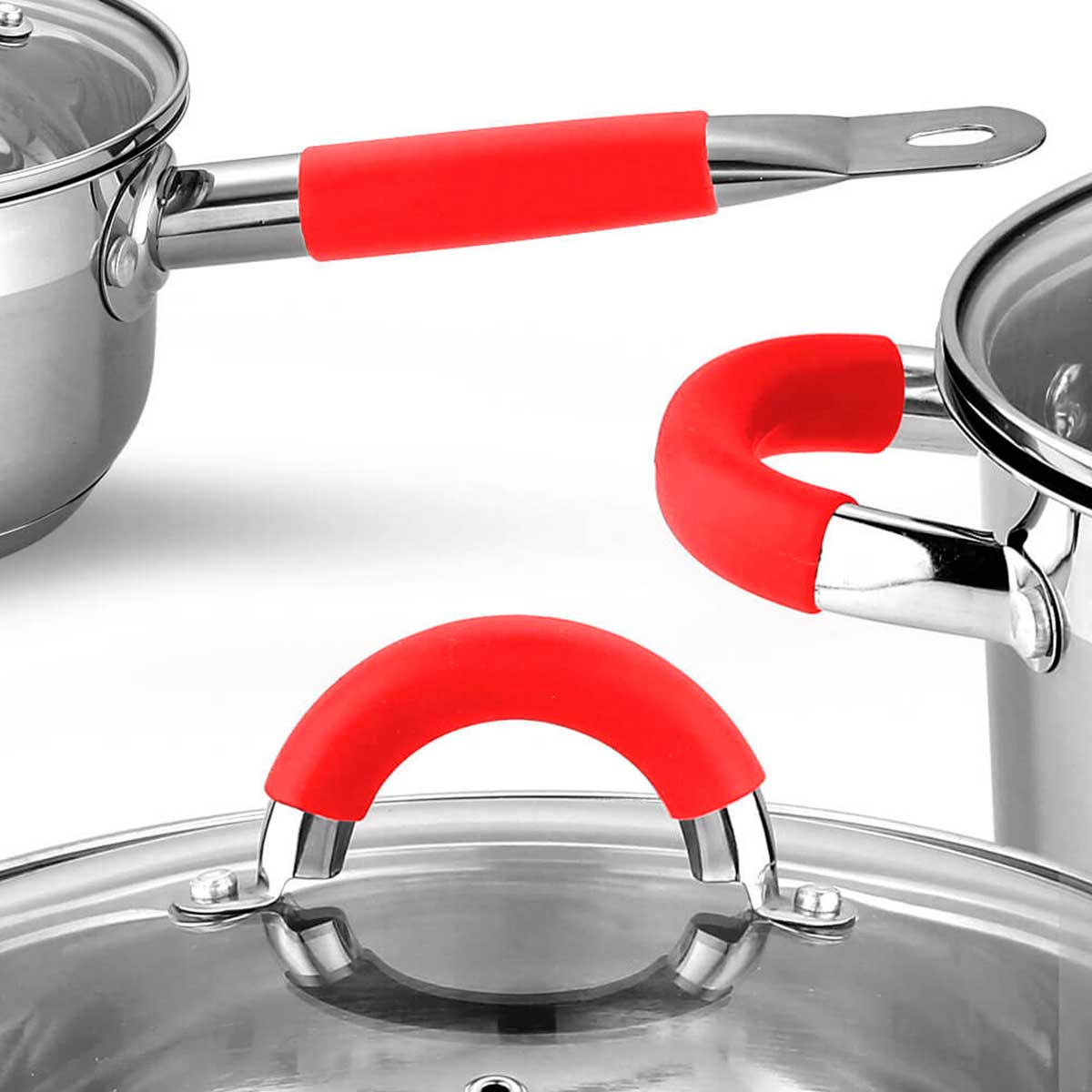 Batería Cocina Set 8 Piezas Vitro Inducción Acero Rojo Gridinlux