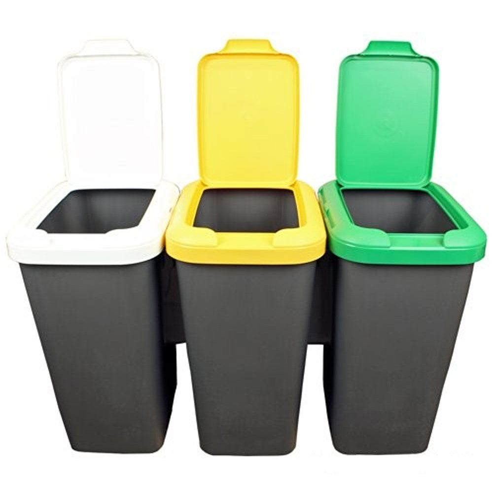 Papelera de Reciclaje Tontarelli 75L con 3 Compartimentos de 25L c/u. Plástico Duradero y Fácil Limpieza