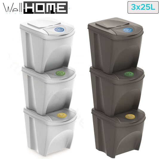 Set de 3 Cubos de Reciclaje de 25 L/unidad - WellHome