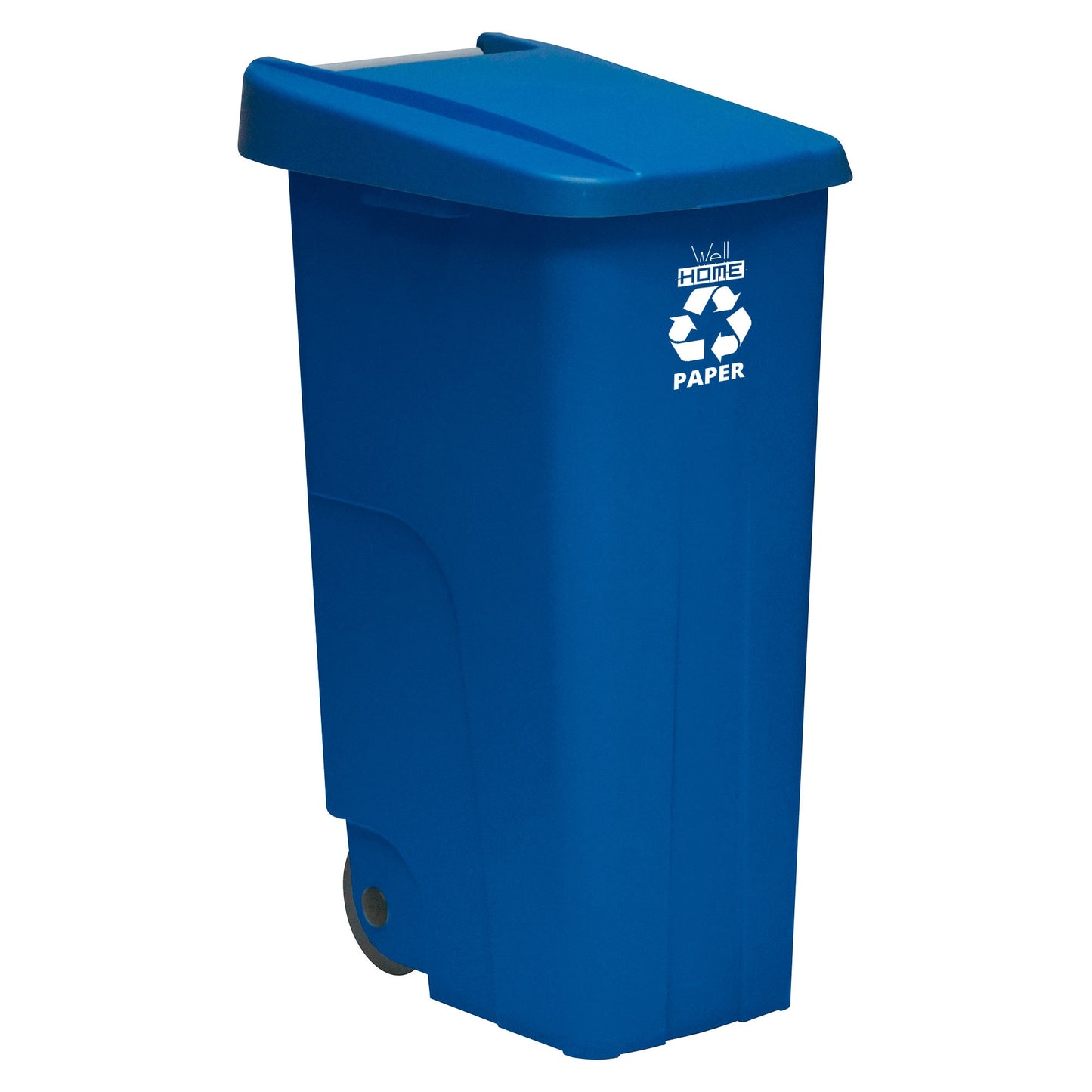 Contenedor - Cubo de Basura WellHome Reciclo 110L con Tapa y Ruedas, Ideal para Reciclaje de Papel y Cartón