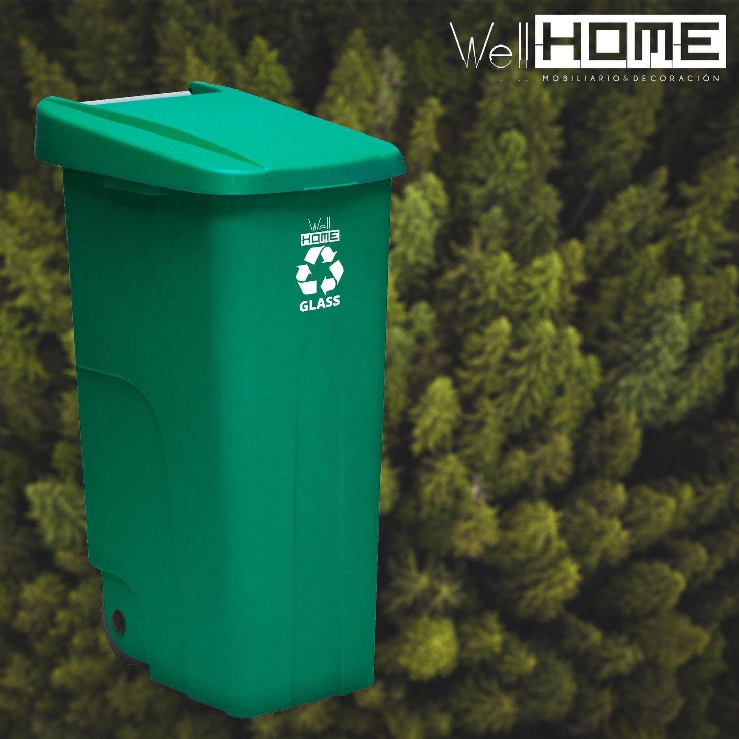 Contenedor - Cubo de Basura WellHome Reciclo 110L con Tapa y Ruedas, Ideal para Reciclaje de Papel y Cartón