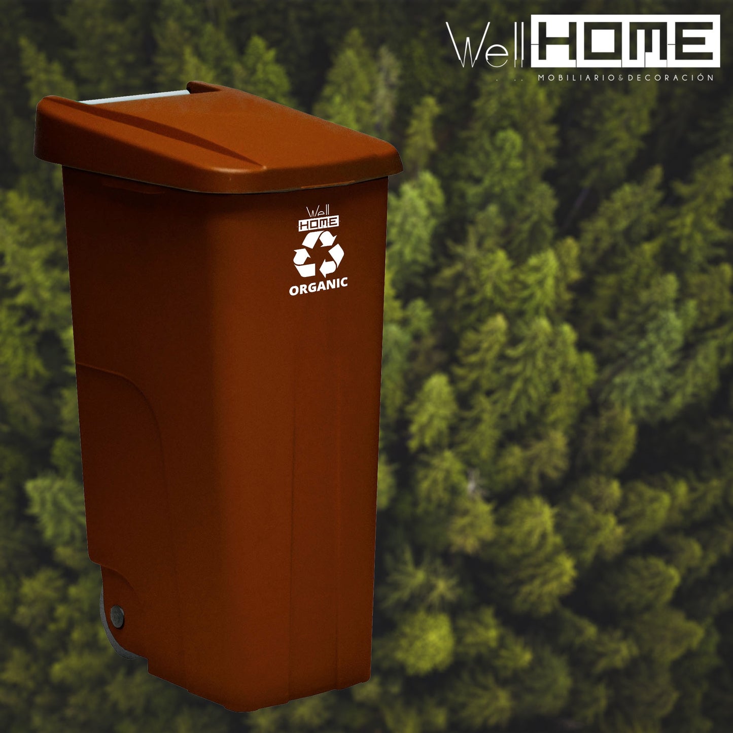 Contenedor - Cubo de Basura WellHome Reciclo 110L con Tapa y Ruedas, Ideal para Reciclaje de Papel y Cartón